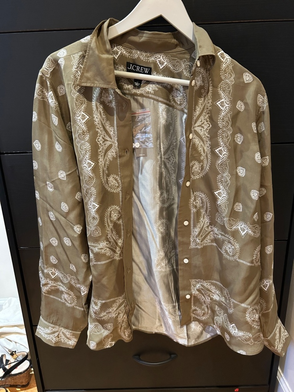 J.Crew Women’s Olive Paisley Button-Up Shirt
